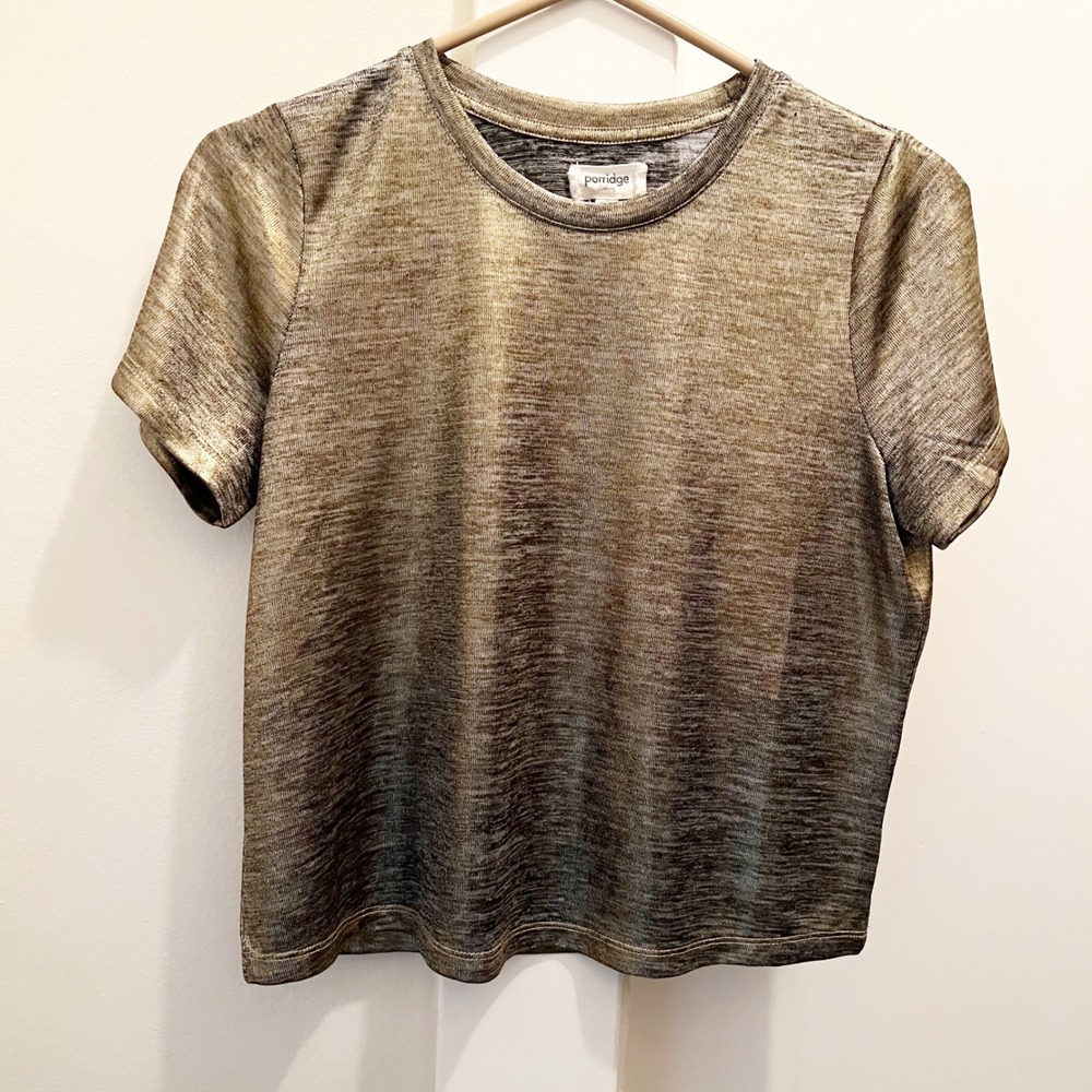 Porridge Shiny Metallic Tee‎ Small Short Sleeve Gold